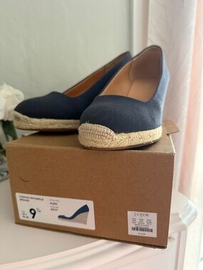 J. Crew Navy Canvas Espadrille Wedges with Rope Trim